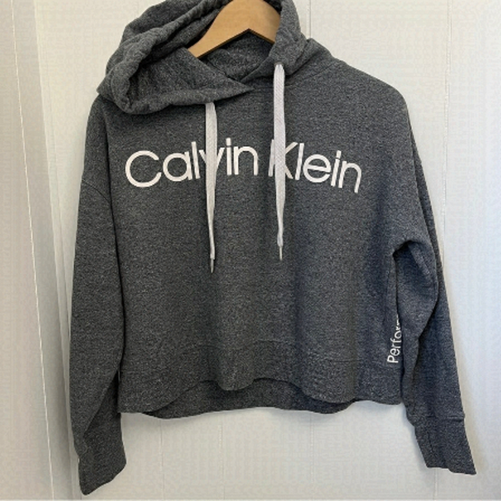 Woman’s Cropped Calvin Klein Performance Hoodie Grey Size Medium